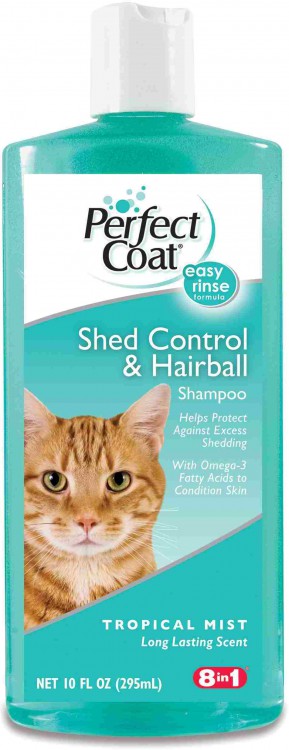 8in1 Perfect Coat Shed control & hairball Шампунь для кошек от колтунов 295 мл