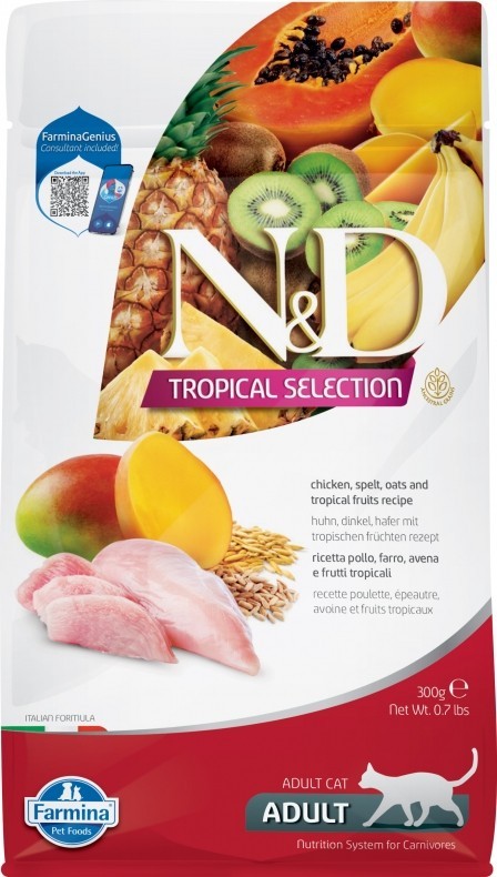 Farmina N&amp;D (Фармина НД) Tropical Selection Сухой низкозерновой корм для взрослых кошек с курицей, спельтой и тропическими фруктами 300 г
