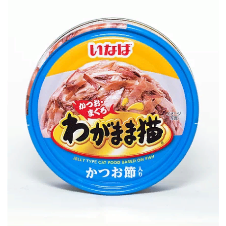 INABA Wagamama Корм влаж.д/кошек микс тунцов+вяленый полосат.тунец в желе 115г