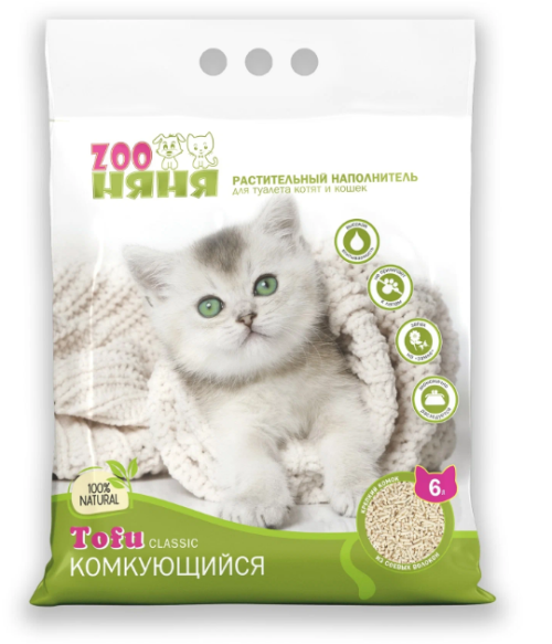 Зоо няня Tofu Classic Наполнитель тофу комкующийся 6 л 2,7 кг