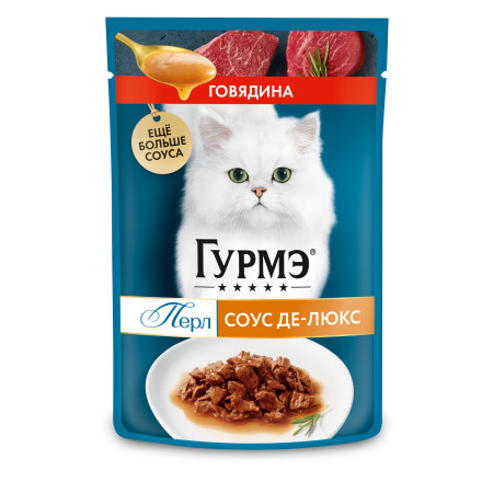 Purina Gourmet Perle (Пурина Гурмэ перле) Соус-Де-Люкс Пауч для кошек с говядиной в соусе 75 г