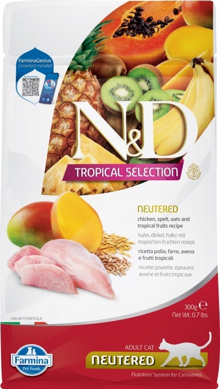 Farmina N&amp;D (Фармина НД) Tropical Selection Neutered Сухой низкозерновой корм для стерилизованных кошек и кастрированных котов с курицей, спельтой и тропическими фруктами 300 г