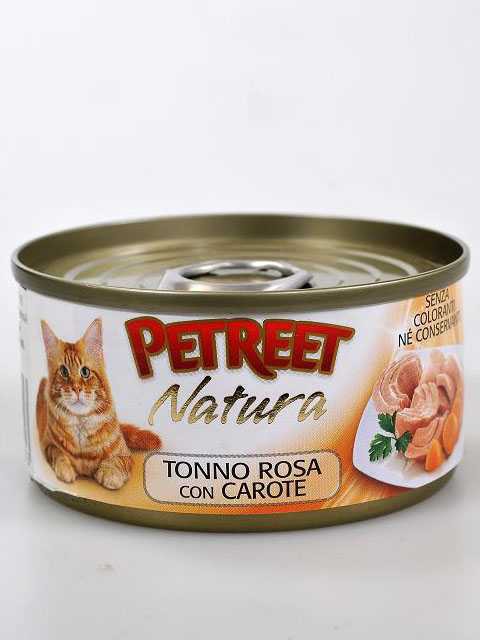Petreet (Петрит) - Корм для кошек Кусочки розового Тунца с Морковью (Банка)