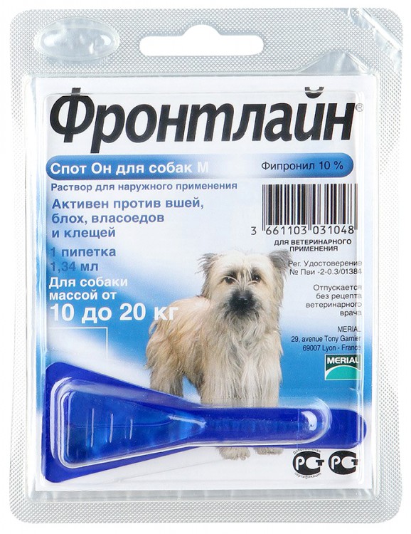 Фронтлайн Спот-Он - Капли для собак (1 пипетка) M 10-20 кг