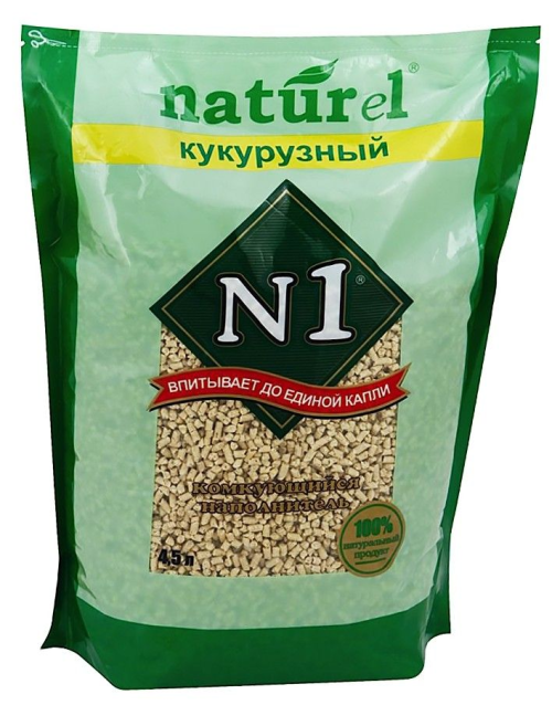 N1 Naturel Наполнитель для кошачьего туалета Комкующийся кукурузный 17,5 л