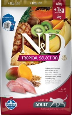 Farmina N&amp;D (Фармина НД) Tropical Selection Сухой низкозерновой корм для взрослых кошек с курицей, спельтой и тропическими фруктами 4+1 кг