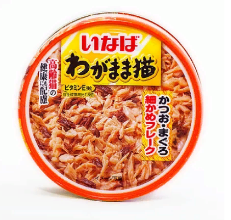 INABA Wagamama Корм влаж.д/кошек микс тунцов+вяленый желтопер.тунец д/кошек в желе 115г