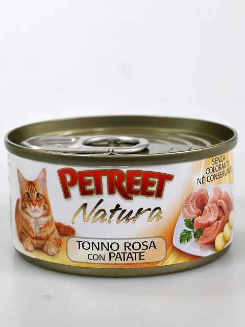 Petreet (Петрит) - Корм для кошек Кусочки розового Тунца с Картофелем (Банка)