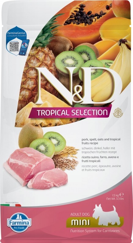 Farmina N&amp;D (Фармина НД) Tropical Selection Mini Сухой низкозерновой корм для взрослых собак мелких пород со свининой, спельтой и тропическими фруктами 1,5 кг