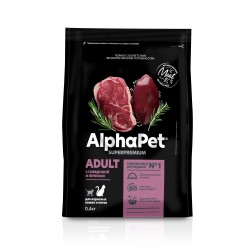 Alphapet сухой корм для взрослых домашних кошек  с говядиной и печенью 400 г
