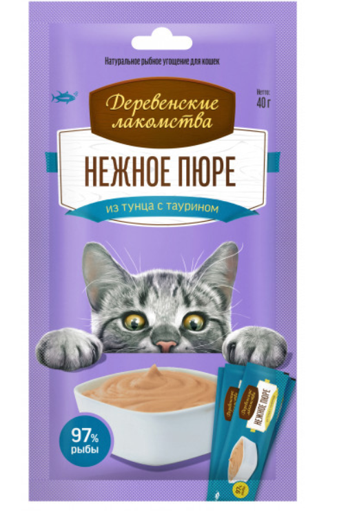 Деревенские лакомства для кошек Нежное пюре из тунца 40 г