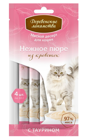 Деревенские лакомства для кошек Нежное пюре из креветок 40 г