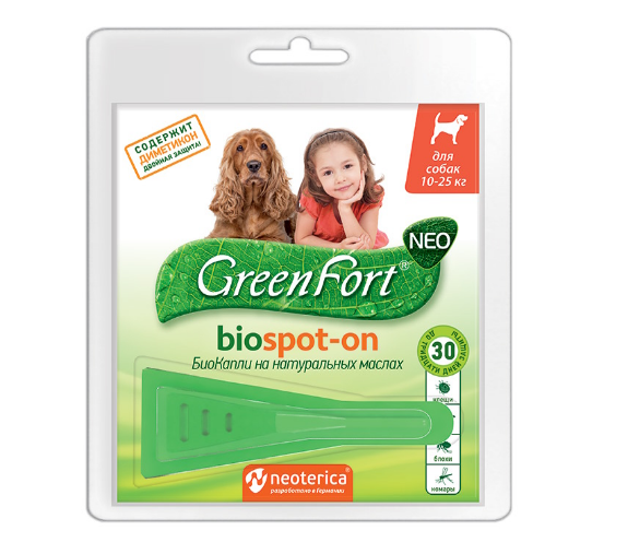 GreenFort Biospot-on Капли на холку для собак весом от 10 до 25 кг 1 пипетка