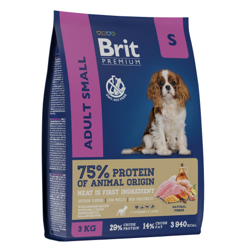 Brit Premium (Брит Премиум) Сухой корм для взрослых собак мелких пород с курицей 3 кг