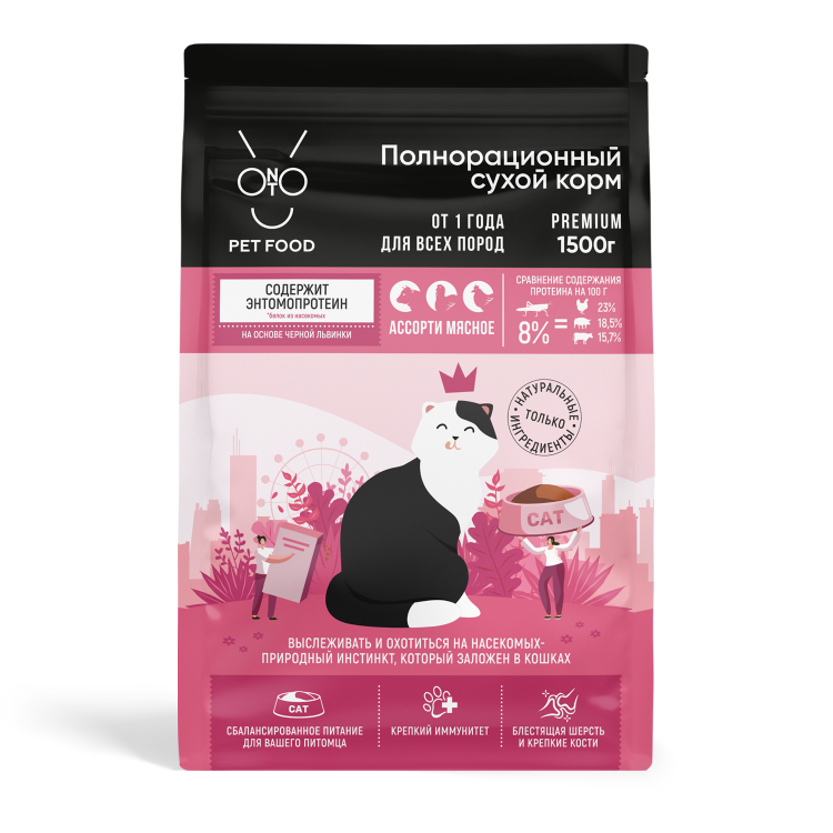 Onto Сухой корм для кошек Мясное ассорти 1,5 кг