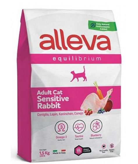 Alleva Equilibrium (Аллева Эквилибриум) Sensitive Сухой корм для взрослых кошек с чувствительным пищеварением с кроликом 1,5 кг