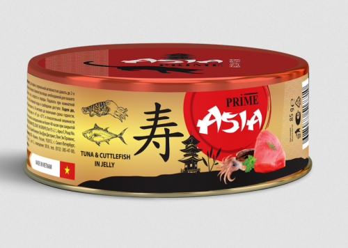 Prime Asia (Прайм Азия) Консервы для кошек с тунцом и каракатицей в желе 85 г