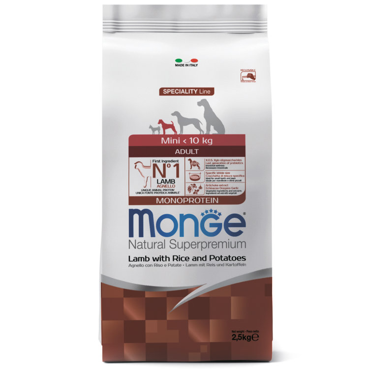 MONGE Dog Monoprotein Mini Корм сух.д/взрослых собак мелких пород ягненок с рисом 2,5кг