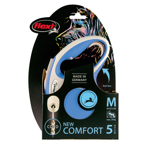 FLEXI New Line Comfort M Рулетка трос 5м/до 20кг серый/голубой