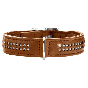 Hunter Ошейник д/собак Diamond Elk Petit 30 (23-27 см) кожа лося, 2 ряда страз коричневый