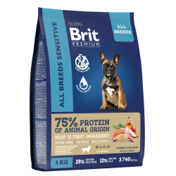 Brit Premium (Брит Премиум) Sensitive Сухой корм для взрослых собак всех пород с чувствительным пищеварением с лососем и индейкой 3 кг
