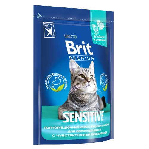 Brit Premium (Брит Премиум) Сухой корм для взрослых кошек с чувствительным пищеварением с ягненком и индейкой 2 кг