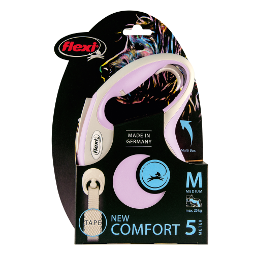 FLEXI New Line Comfort M Рулетка лента 5м/до 25кг серый/розовый