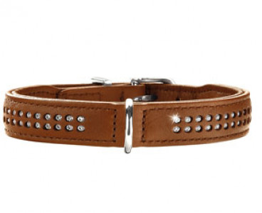 Hunter Ошейник д/собак Diamond Elk Petit 42 (35-39 см) кожа, 2 ряда страз коньяк