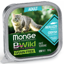 MONGE (Монж) Cat BWild Adult Влажный корм для взрослых кошек с треской и овощами 100г
