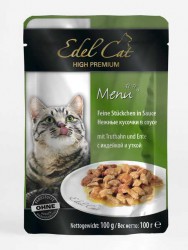 Edel Cat (Эдель Кэт) - Консервы для кошек. Кусочки в соусе с Индейкой и Уткой. (Пауч)
