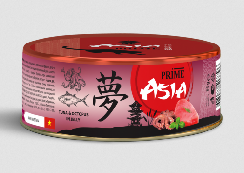 Prime Asia (Прайм Азия) Консервы для кошек с тунцом и осьминогом в желе 85 г