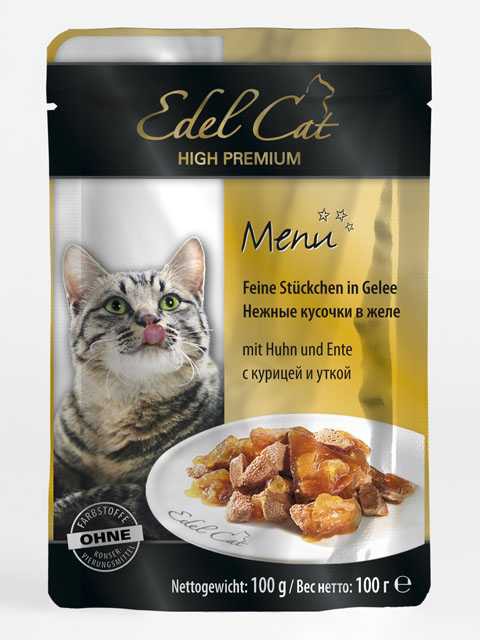 Edel Cat (Эдель Кэт) - Корм для кошек Кусочки в желе с Уткой и Курицей (Пауч)