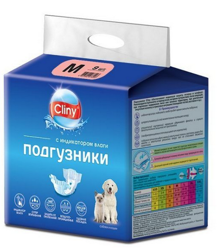 Cliny Подгузники для собак и кошек весом от 5 до 10 кг размер M 9 шт