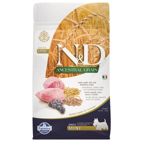 Farmina N&amp;D (Фармина НД) Ancestral Grain Mini Сухой низкозерновой корм для взрослых собак мелких пород с ягненком, полбой, овсом и черникой 800 г