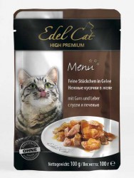 Edel Cat (Эдель Кэт) - Для кошек Кусочки в желе с Гусем и Печенью. (Пауч)