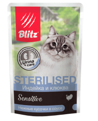 Blitz (Блиц) Sterilised Пауч для стерилизованных кошек и кастрированных котов с индейкой и клюквой в соусе 85 г