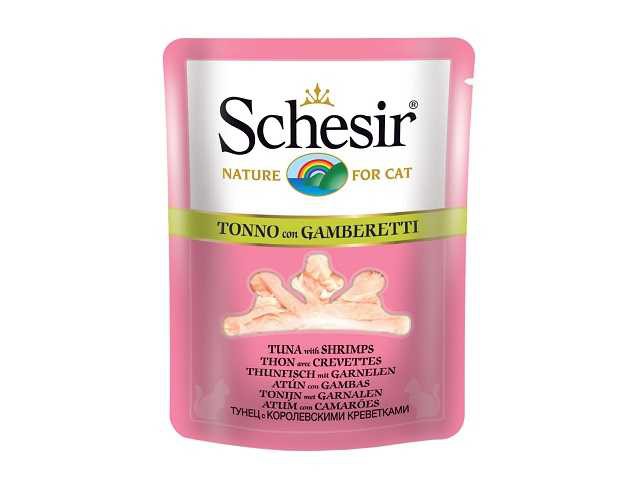 Schesir (Шезир) Tonno Gamberetti - Корм для кошек с Тунцом и королевскими Креветками (Пауч)