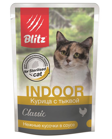 Blitz (Блиц) Classic Sterilised Пауч для стерилизованных кошек и кастрированных котов с курицей и тыквой в соусе 85 г