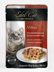 Edel Cat (Эдель Кэт) - Корм для кошек Кусочки в соусе с Печенью и Кроликом (Пауч)