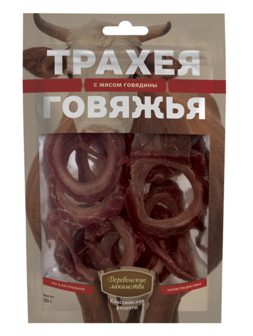 Деревенские лакомства для собак Трахея говяжья с мясом говядины 50 г