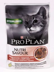 Pro Plan (ПроПлан) Nutri Savour Sterilised - Корм для стерилизованных кошек с Говядиной в Соусе (Пауч) 85 г