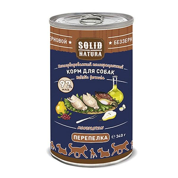 Solid Natura Holistic (Солид Натура Холистик) Консервы для взрослых собак с перепелкой 340 г