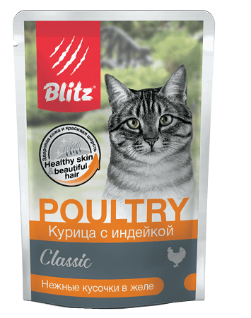 Blitz (Блиц) Classic Пауч для взрослых кошек с курицей и индейкой в желе 85 г