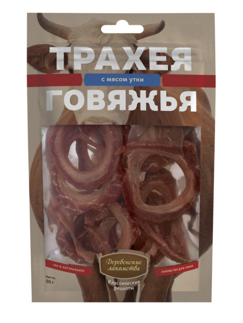 Деревенские лакомства для собак Трахея говяжья с мясом утки 50 г