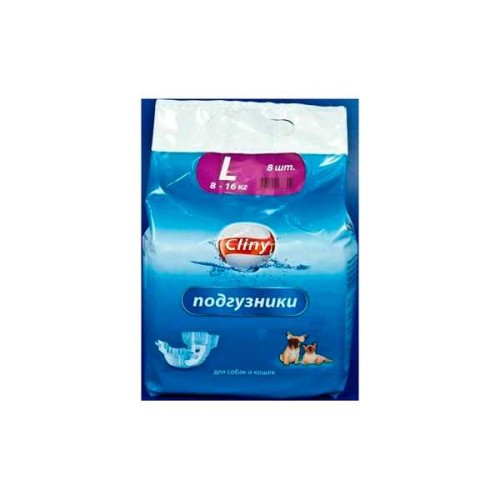 Cliny Подгузники для собак и кошек весом от 8 до 16 кг размер L 8 шт