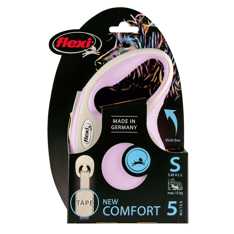 FLEXI New Line Comfort S Рулетка лента 5м/до 15кг серый/розовая