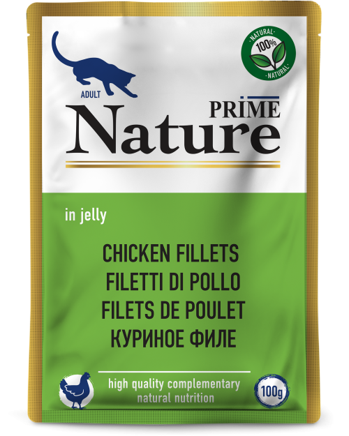 Prime (Прайм) Nature Влажный корм пауч для взрослых кошек с куриным филе в желе 100 г 5 шт