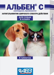Альбен C Антигельминтик широкого спектра действия д/кошек и собак 6таб