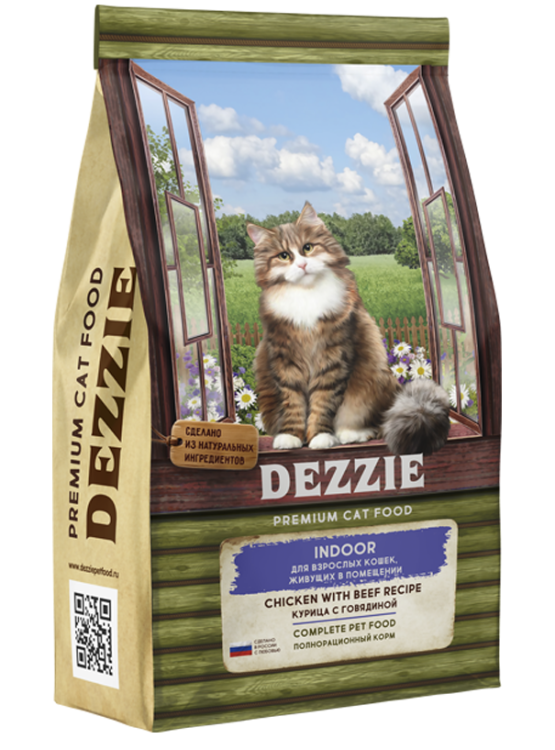 Dezzie (Дэзи) Indoor Сухой корм для взрослых кошек живущих в помещении с курицей и говядиной 400 г