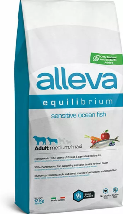Alleva Equilibrium (Аллева Эквилибриум) Sensitive Сухой корм для взрослых собак средних и крупных пород с чувствительным пищеварением с океанической рыбой 12 кг